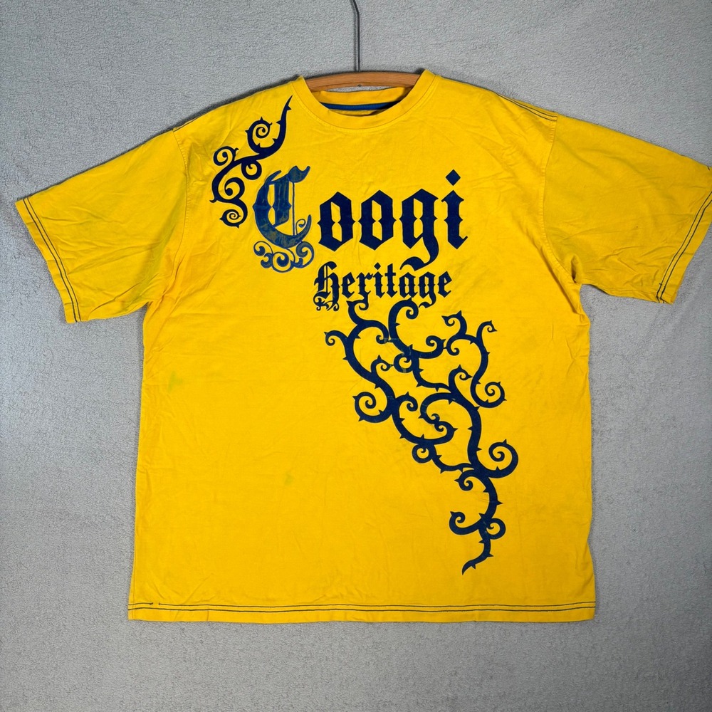 Coogi Heritage T Shirt Mens XXXL Yellow Graphic Cotton Short Sleeve Y2K Pinkman‎